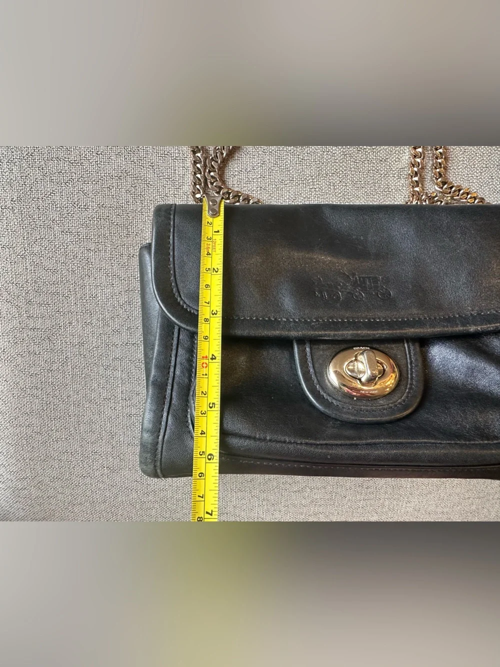 Coach Ranger Flap Black Leather  Shoulder or Crossbody Bag with Chain Strap